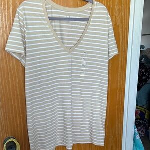 GAP Striped V-Neck Tan and White Women's Top
